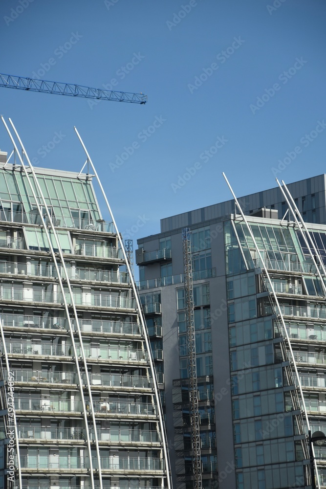 Urban landscape with modern  buildings in and around Salford Quays. 