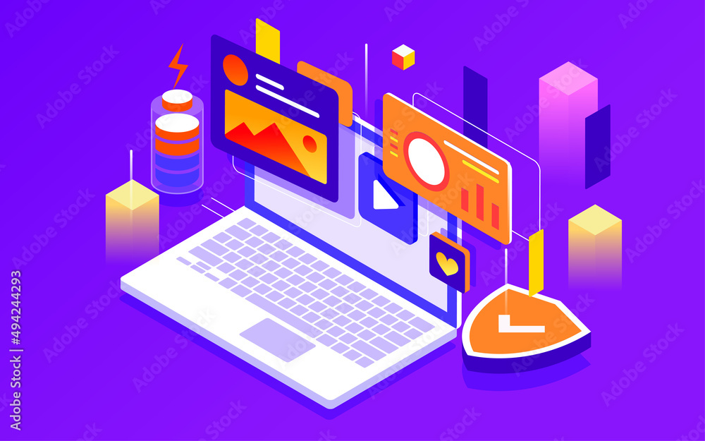Character sitting in front of computer with a lot of data on computer screen, cyber security vector illustration Character sitting in front of computer with a lot of data on computer screen, cyber security vector illustration