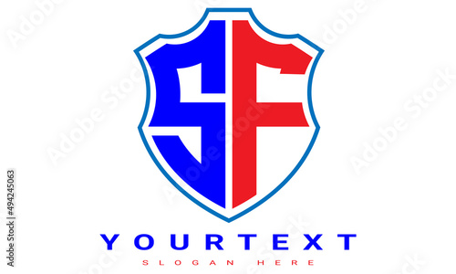 SF shield sports two letter geometric minimalist creative logo design