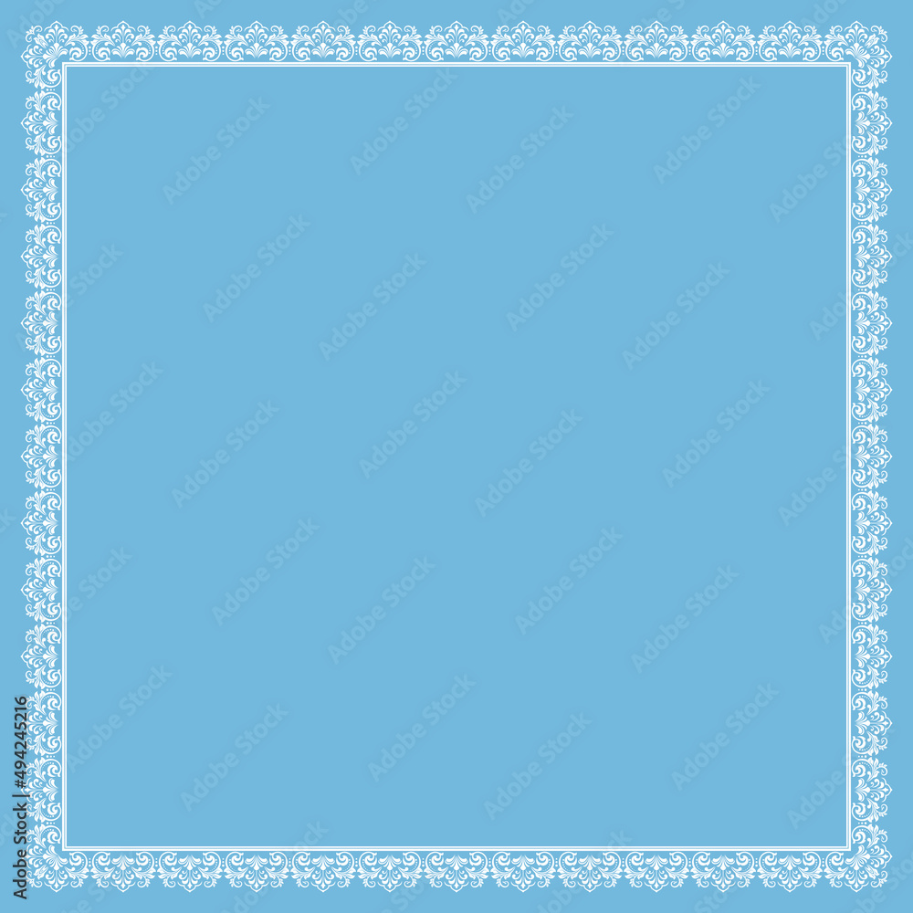 Decorative frame Elegant vector element for design in Eastern style, place for text. Floral blue and white border. Lace illustration for invitations and greeting cards Decorative frame Elegant vector element for design in Eastern style, place for text. Floral blue and white border. Lace illustration for invitations and greeting cards