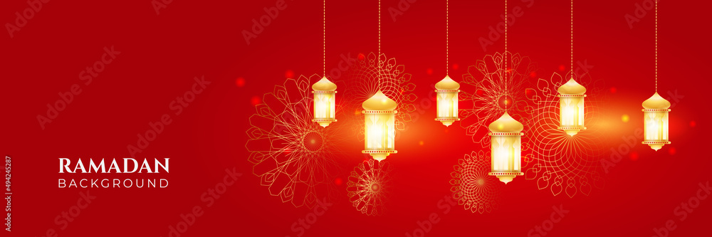 Stylish red golden mosque design islamic banner background Stylish red golden mosque design islamic banner background