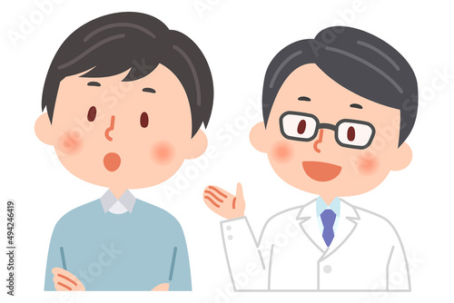 説明をする医師と説明を聞く男性
