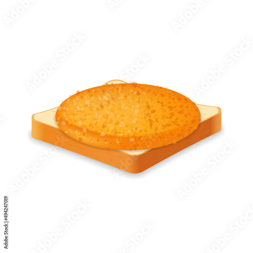 Sandwich from fresh bread with chicken cutlet Illustration of fast food meal