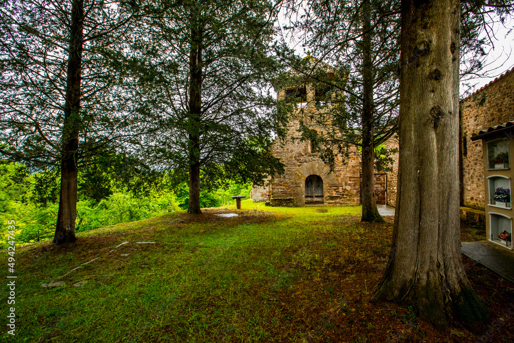 Fototapeta premium Spring in Sant Marti De Solamal church, La Garrotxa, Spain