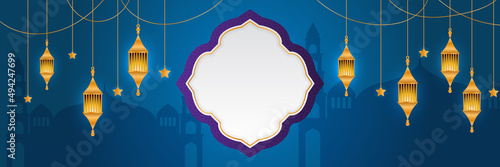 Stylish blue golden mosque design islamic banner background