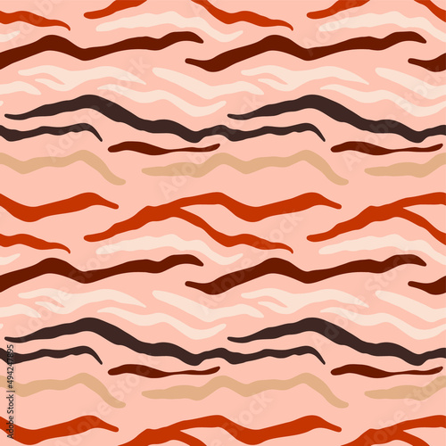 Abstract Hand Drawing Horizontal Wavy Tiger Zebra Animal Skin Stripes Seamless Vector Pattern Isolated Background