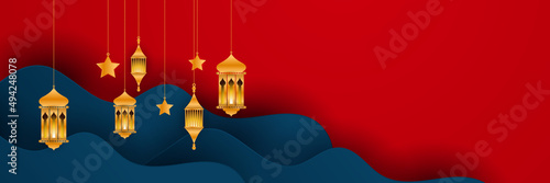 Stylish golden mosque design islamic banner background