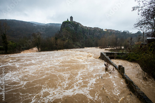 Floods in Castellfollit De La Roca, La Garrotxa, Girona, Spain. January 2020 photo