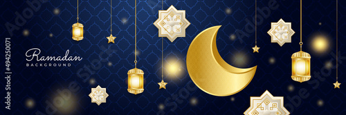 Stylish golden mosque design islamic banner background