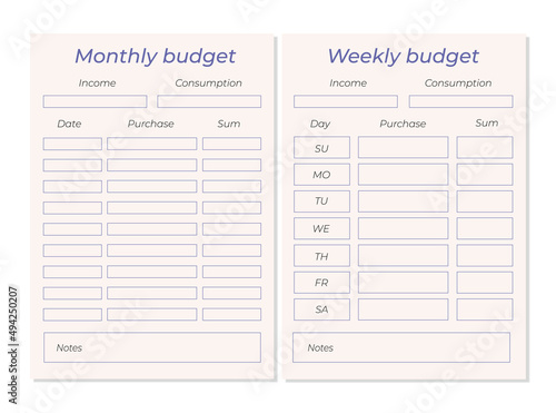 Monthly and weekly budget planner using Color of the Year Very Peri