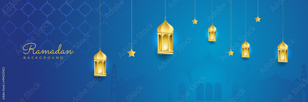 Stylish blue golden mosque design islamic banner background Stylish blue golden mosque design islamic banner background