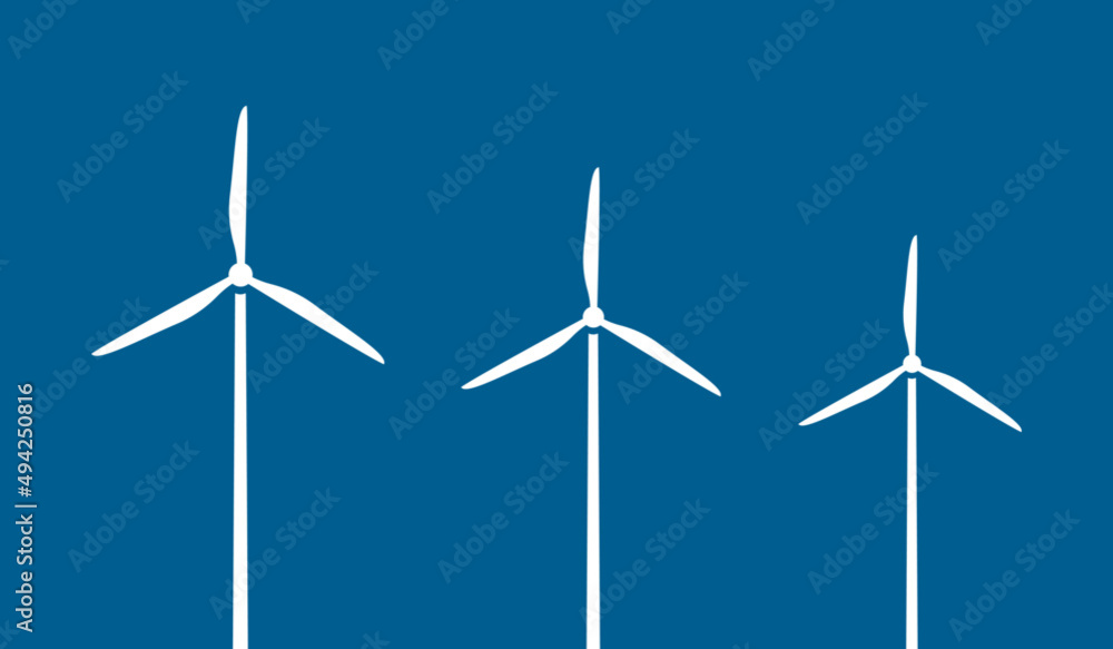 Offshore wind turbines / windmills on dark blue water in the ocean next to each other. Offshore wind turbines / windmills on dark blue water in the ocean next to each other.