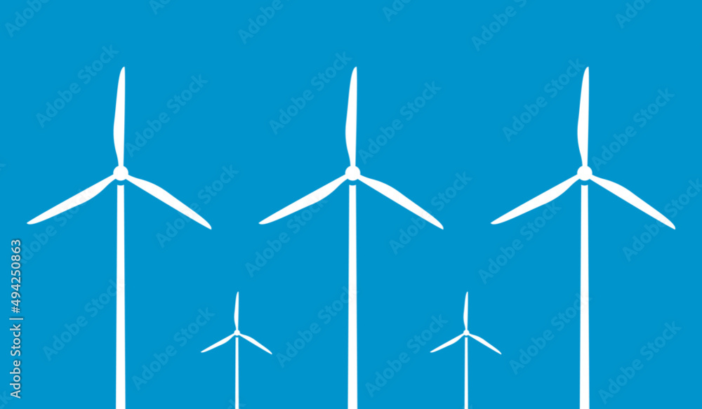 Offshore wind turbines / windmills on water lined up next to each other in the ocean. Offshore wind turbines / windmills on water lined up next to each other in the ocean.