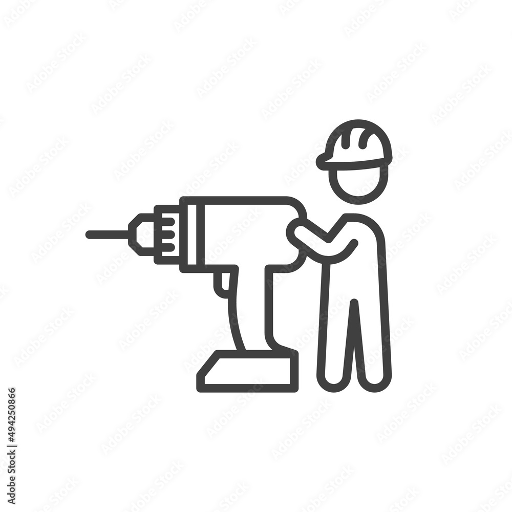 Man with screw gun line icon Man with screw gun line icon