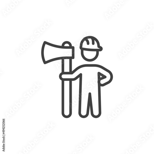 Lumberjack holding axe line icon