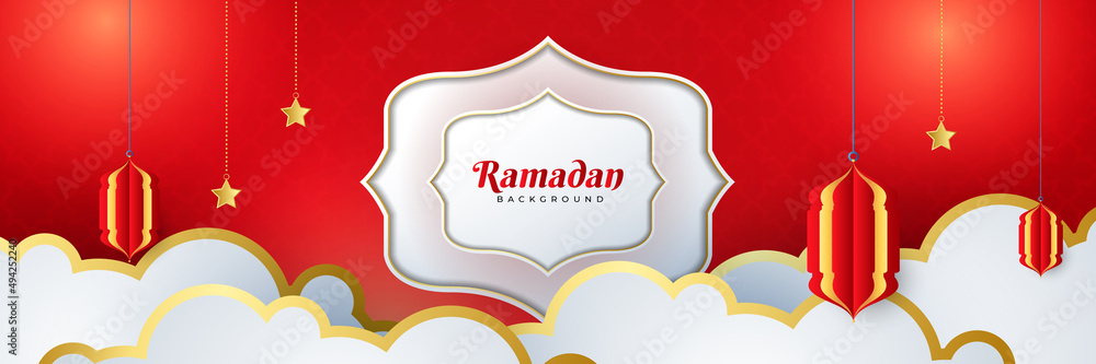 Stylish red golden mosque design islamic banner background Stylish red golden mosque design islamic banner background