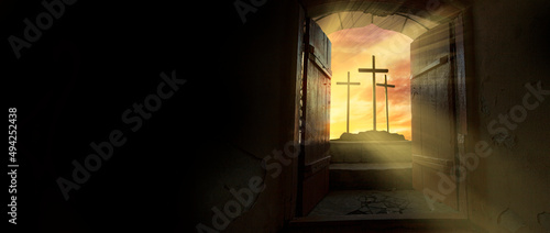 Obraz na plátně Crucifixion Of Jesus Christ At Sunrise