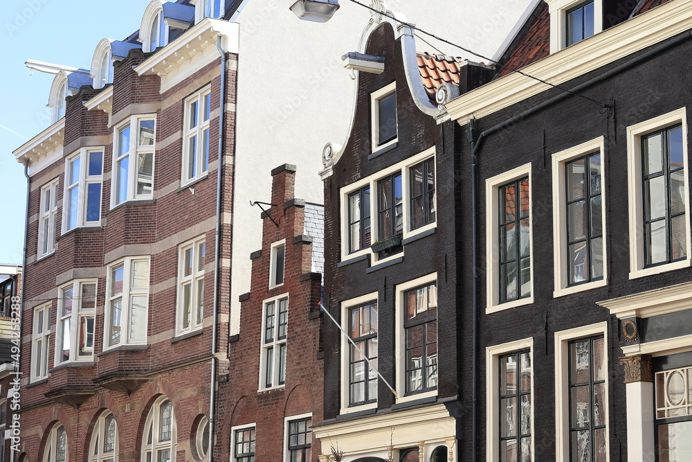 Amsterdam Kerkstraat Street Historic House Facades Close Up, Netherlands