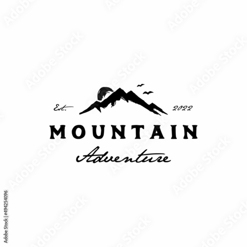Vintage Hand Drawn Retro Mountain logo design