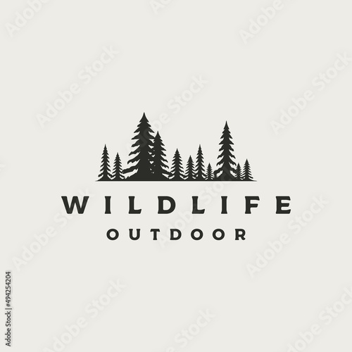 Evergreen Pine fir hemlock spruce conifer cedar tree logo design vector illustration
