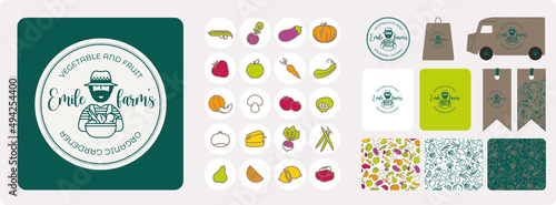 Logo pour producteur de produits bio, locaux, de saison. Identité de marque pour boutique, maraîcher, vente à la ferme, marché, épicerie. Charte graphique, étiquette, carte de visite, véhicule