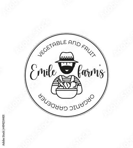 Logo pour producteur de produits bio, locaux, de saison. Identité de marque pour boutique, maraîcher, vente à la ferme, marché, épicerie. Tampon, sticker, autocollant, enseigne