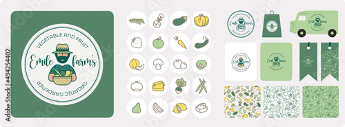 Logo pour producteur de produits bio, locaux, de saison. Identité de marque pour boutique, maraîcher, vente à la ferme, marché, épicerie. Charte graphique, étiquette, carte de visite, véhicule