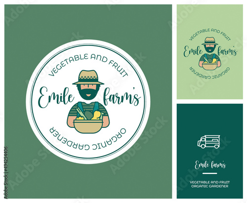 Logo pour producteur de produits bio, locaux, de saison. Identité de marque pour boutique, maraîcher, vente à la ferme, marché, épicerie. Charte graphique, étiquette, carte de visite, véhicule