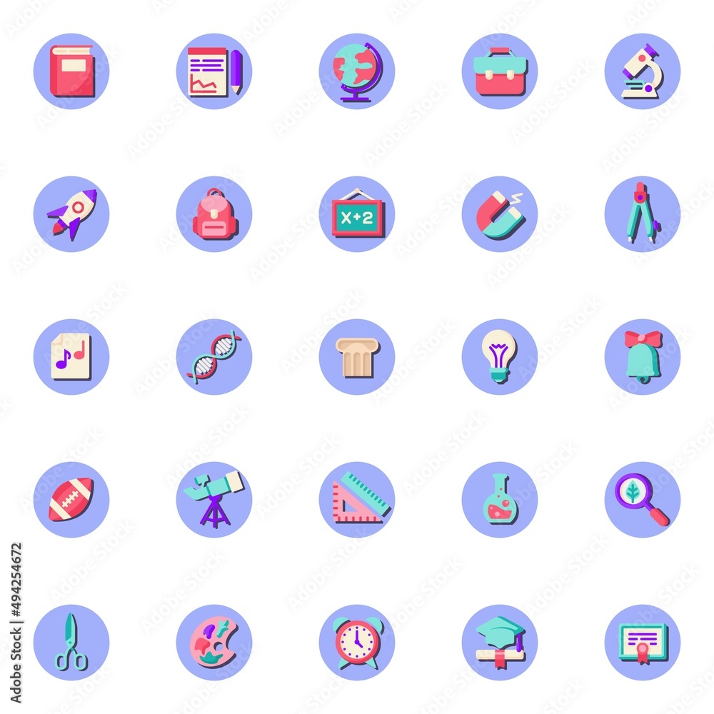 Science and education flat icons set Science and education flat icons set