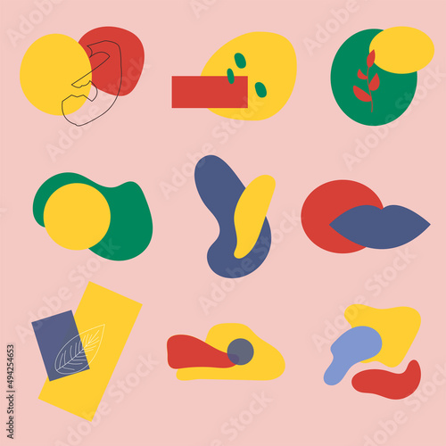 set of nine isolated abstract colorful object