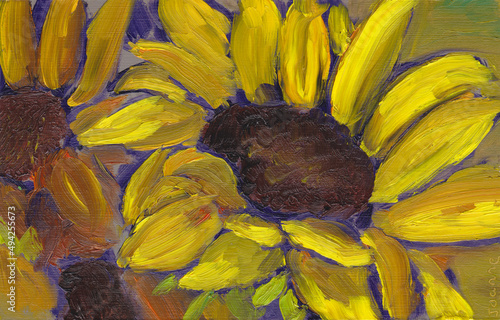 Fotografie scanned oil painting of a blooming sunflower