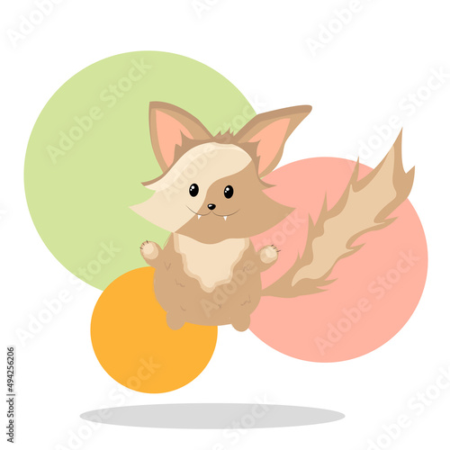 Cartoon little foxy cute jumping vector illustration. Funny animal character, cute foxes with abstract vector object.