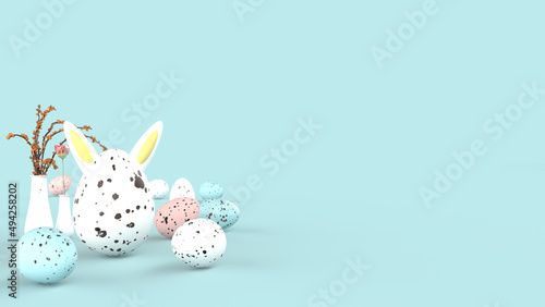 Colorful Easter eggs on pastel color background. Pastel color Easter eggs. Happy easter, holiday concept with copy space, 3d rendering