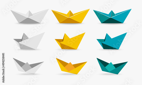 Collection of ship paper cartoon vector design. Pack of paper ships icon concept design. 3d style paper ships vector.