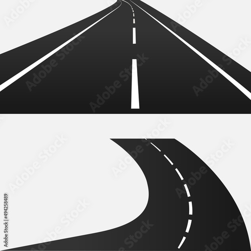 Collection of road vector design. pack of paved road vector. asphalt road vector illustration.