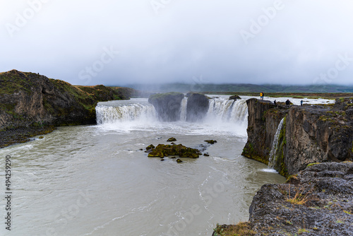 Beautifulaerial view of the massive Godafoss waterfall in Iceland, la waterfall of the gods -Goðafoss