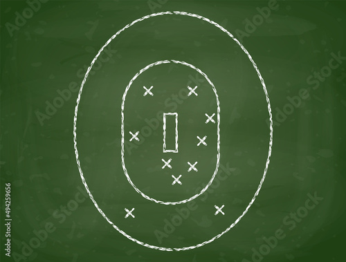 Cricket tactic board. Strategy game plan on green chalkboard. Chalk sketch with coach learning instructions for team players. Vector illustration