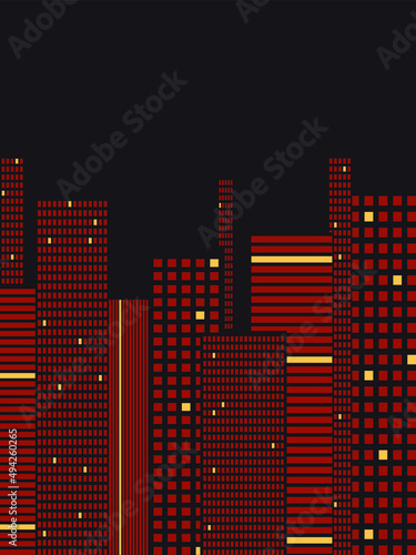 Vector illustration - a beautiful modern night city with modern skyscrapers and evening illumination of windows and space for copying