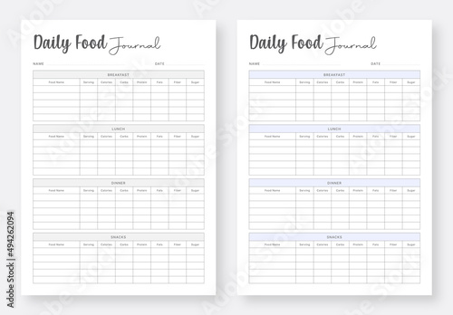 Printable Food Journal Template. Daily Food Planner Template. Minimal planner pages template.