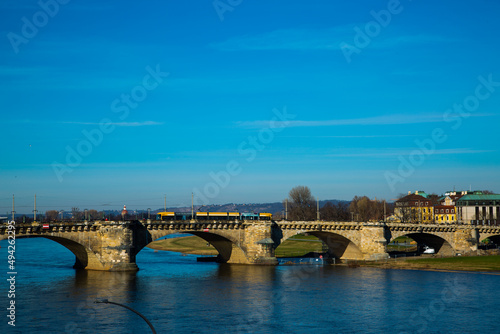 Augustus Bridge in Dresden, blue sky, tourism, sightseeing © Dagmar Breu