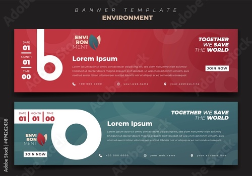 Web banner template with red and green background for environment design