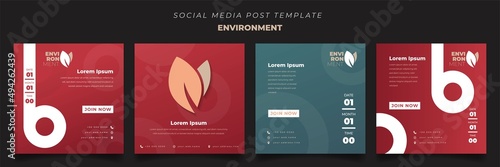 Social media post template in square with red and green background for environment design