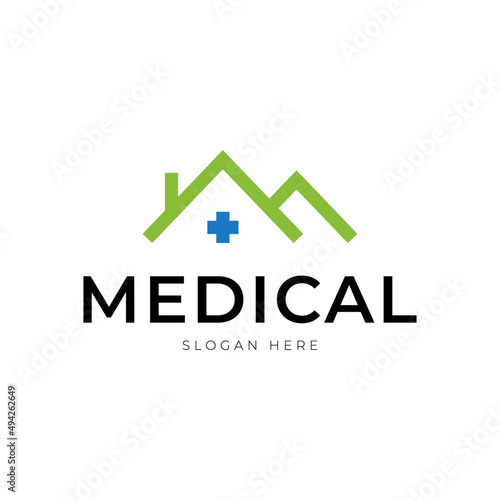 Health Medical Logo template vector illustration design with house and medical icon.
