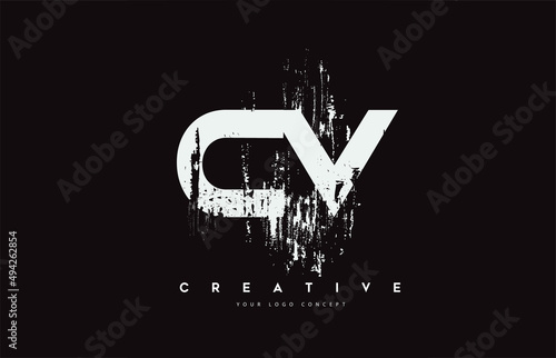 CV C V Grunge Brush Letter Logo Design in White Colors Vector Illustration.