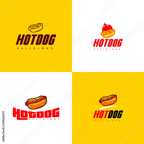 set of Hot dog logo or label. Fast food, takeaway icon