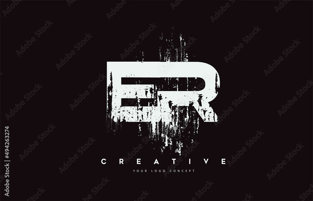 Obraz premium ER E R Grunge Brush Letter Logo Design in White Colors Vector Illustration.
