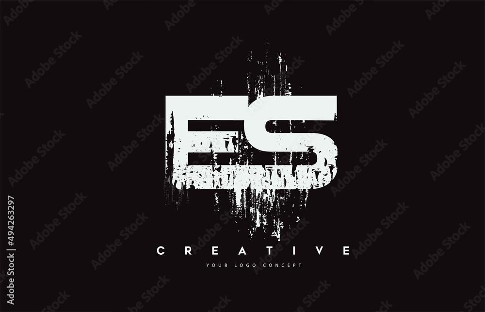 Obraz premium ES E S Grunge Brush Letter Logo Design in White Colors Vector Illustration.