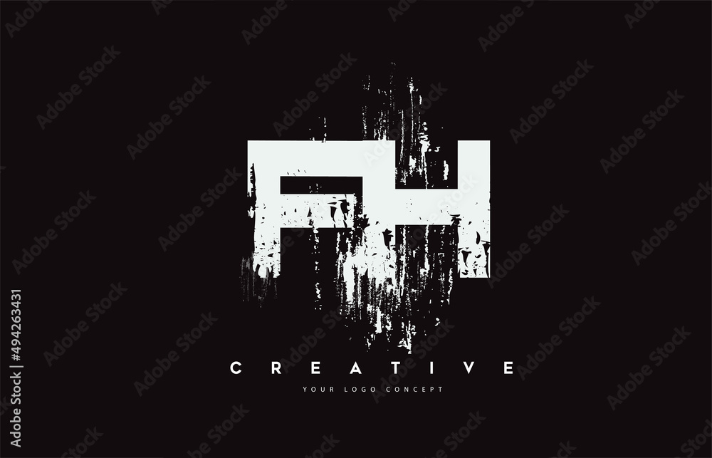 Obraz premium FH F H Grunge Brush Letter Logo Design in White Colors Vector Illustration.