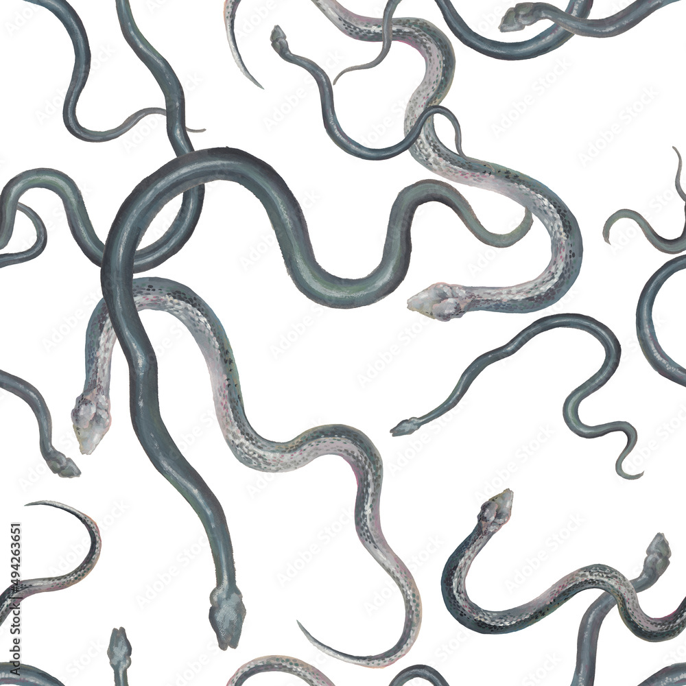 Obraz premium Snakes seamless pattern. Minimalistic black snakes wallpaper design. Repeating wildlife texture. Fashion ornament