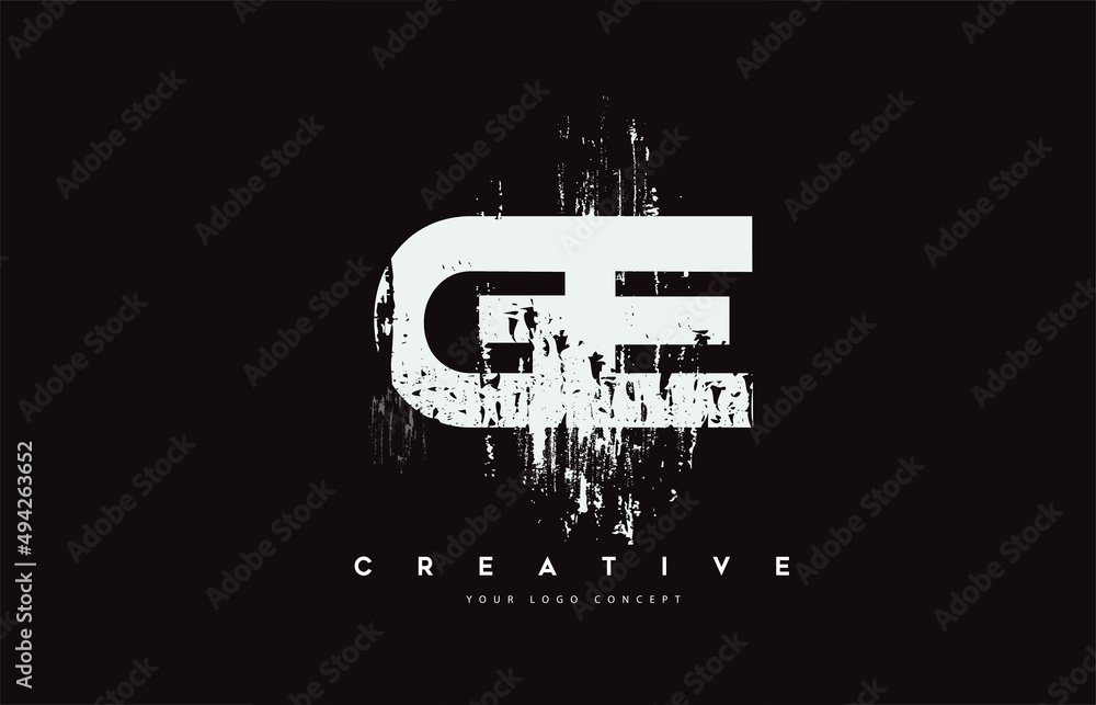 Obraz premium GE G E Grunge Brush Letter Logo Design in White Colors Vector Illustration.